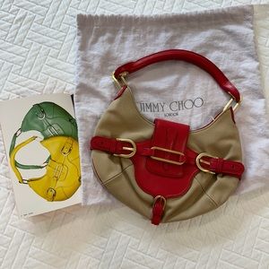 RARE Find‼️ Jimmy Choo Olivia Hobo Bag - Red leather/Brown canvas -